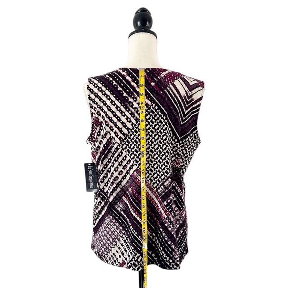 Le Suit Plum Purple, Off White and Black Geometric Pattern Tank Blouse Size L - Picture 5 of 12